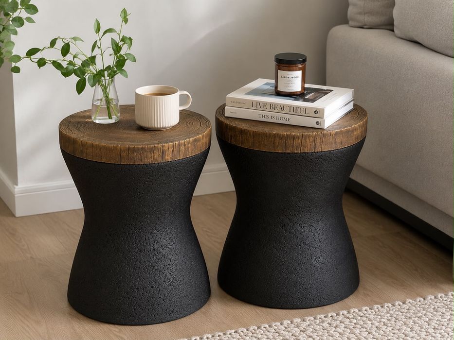 Masă laterală HOMPUS tip Clepsidră – MgO – Aspect Lemn – Interior/Exterior – Nouă