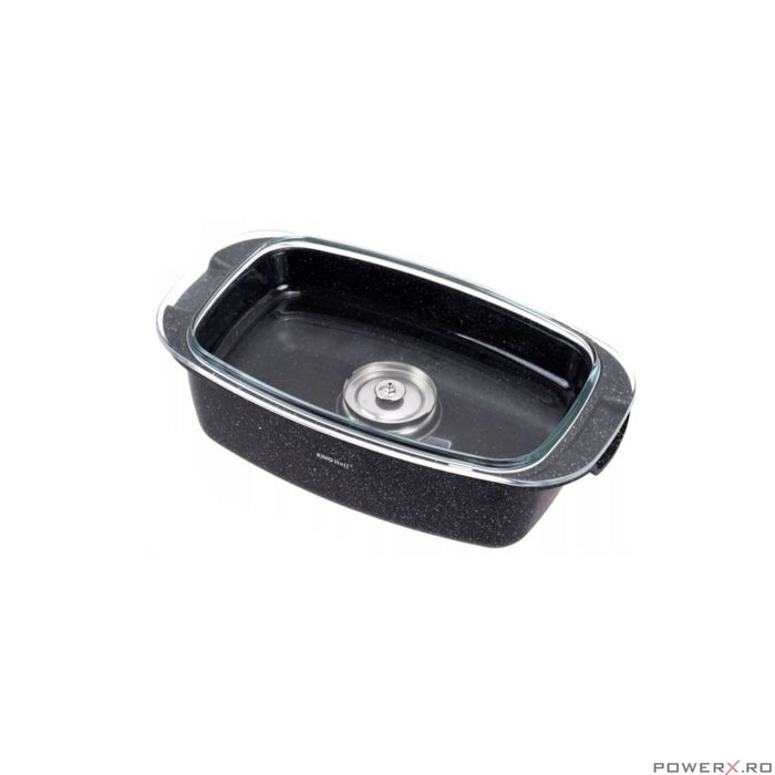 Vas pentru cuptor termorezistent, strat antiaderent marmura, cu capac,