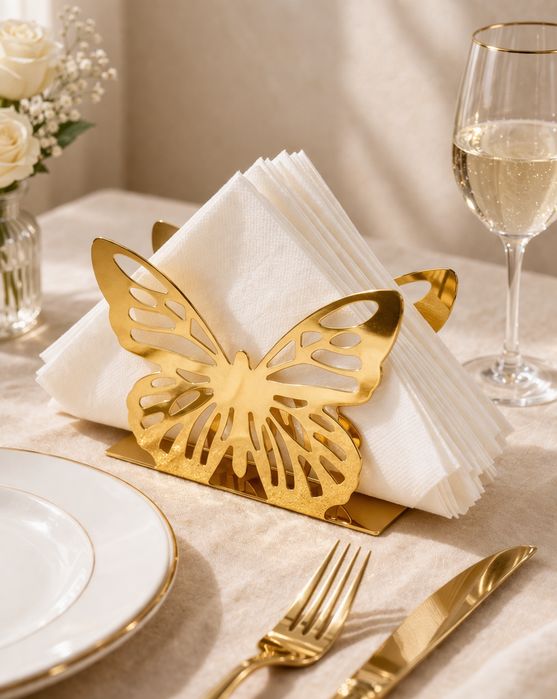 Suport servetele masa metal auriu model Fluture Butterfly design decorativ elegant