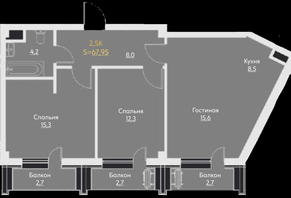 ЖК Манхэттен (Manhattan),  2,5 /15 /16, 68 м². Дархан, парк Тельмана
