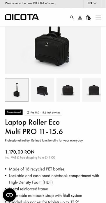 Roller/geanta pentru laptop eco multi pro Dicota