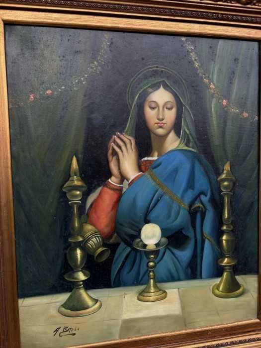 Superba pictura in ulei pe panza-semnata-Fecioara Maria-Franta