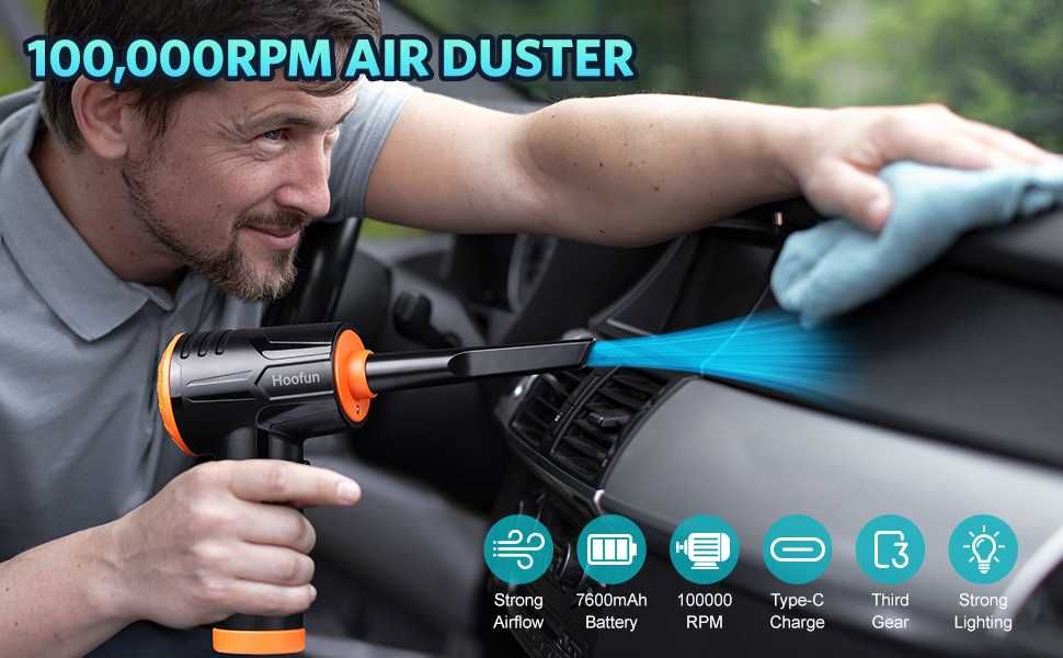 Прахосмукачка със сгъстен въздух HooFun : 100 000 об./мин., 3 скорости