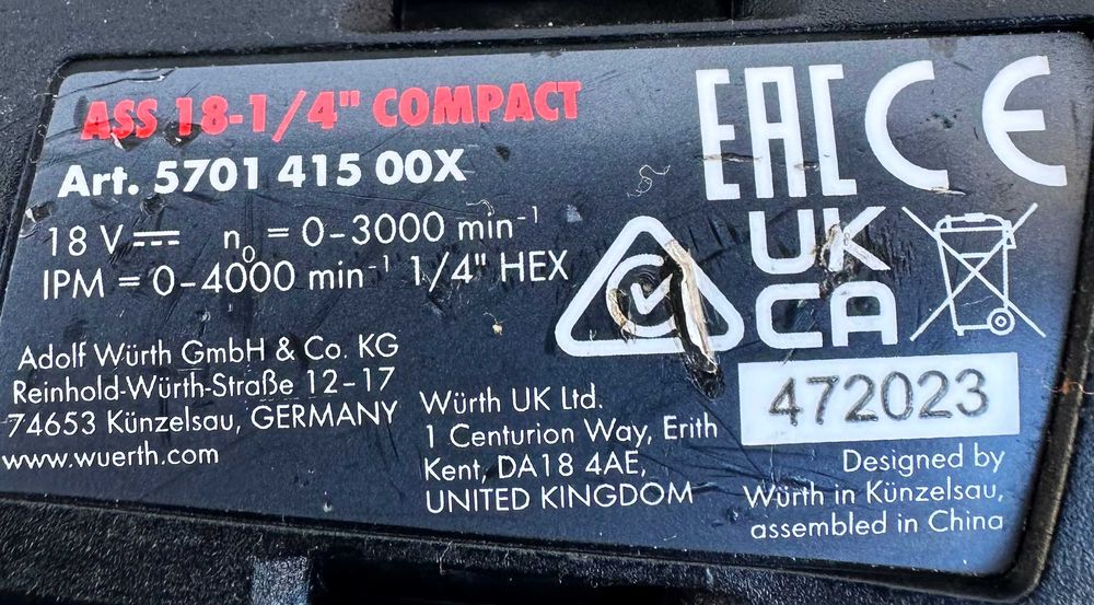 Wurth ASS 18-1/4'' Compact M-Cube - Безчетков импакт 2x18V 4.0Ah