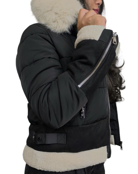 ПРОМО!ТОП последно XL р-р! Модерно яке с пухена яка,модерно палто