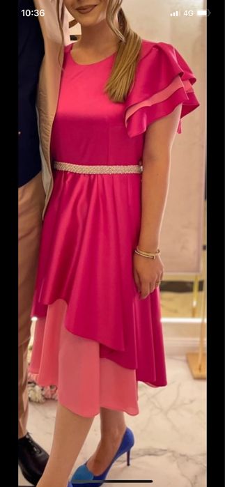 Rochie ocazie roz pal cu curelușă de perluțe