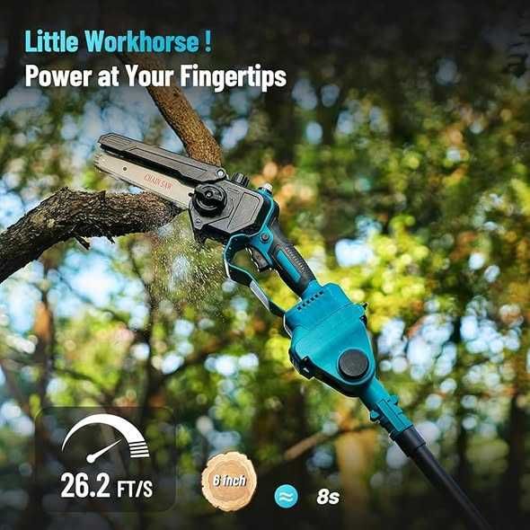 SEESII Set mini drujbă și tuns gard viu 6 în 1, cu 2 baterii