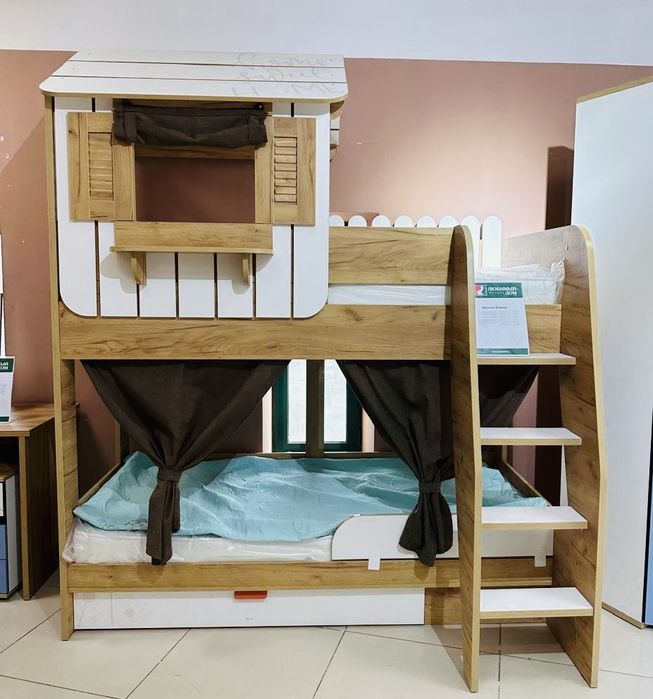 Детская двухъярусная кровать «Любимый дом» + два матраса