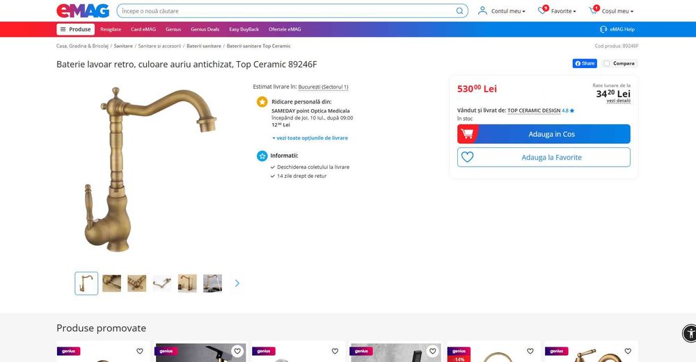 Baterie lavoar retro auriu periat (Rea Bona), REDUS de la 530 Ron