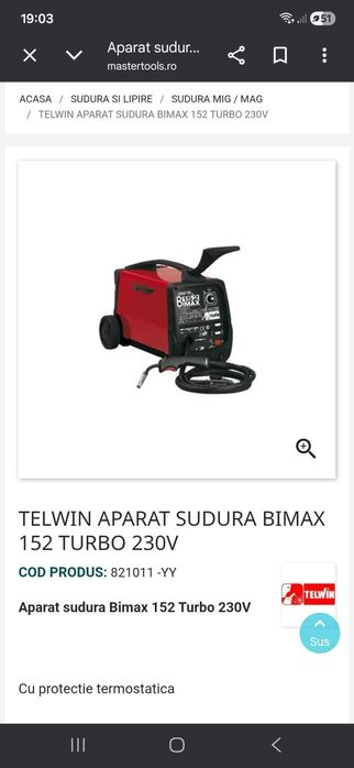 Aparat sudură TELEWIN BIMAX 152 TURBO 240V