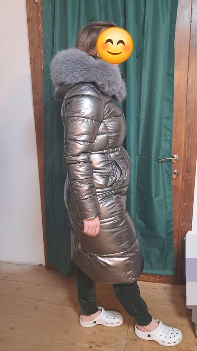 Geacă lungă metalică lucioasă