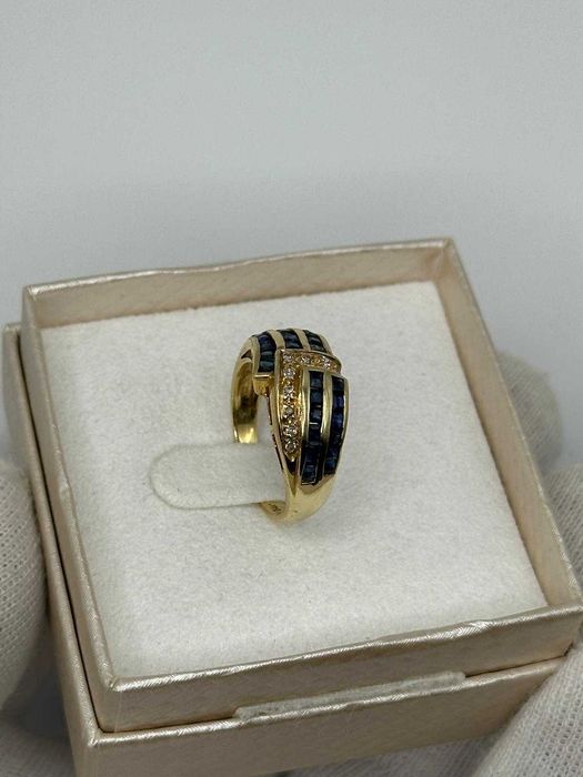 INEL AUR 14K + 9 Diamante = 0.10ct + 28 Safire = 1ct - 4.5g. - Vintage