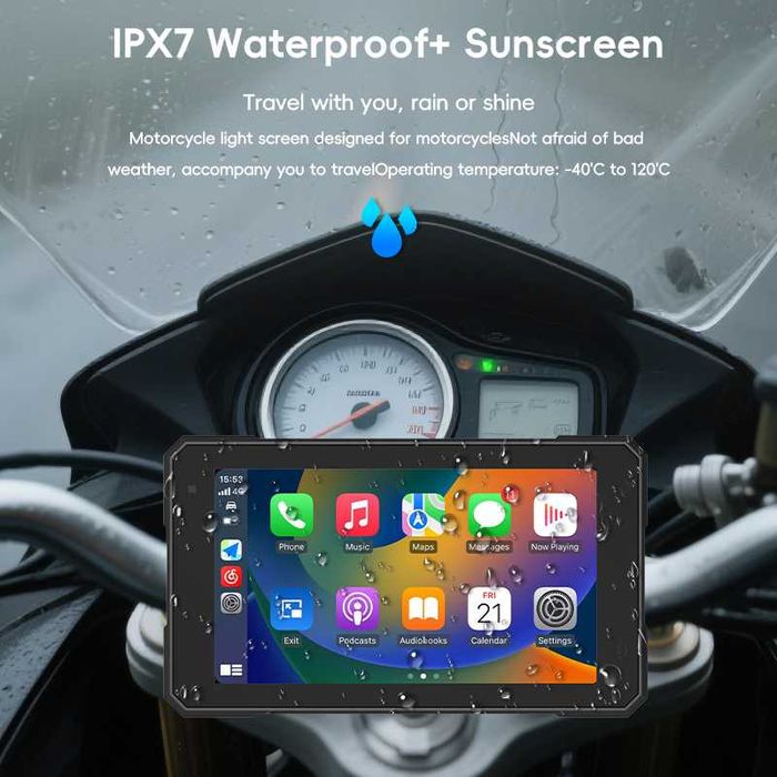 Навигация за мотор мултимедия за мотоциклет CarPlay / Android Auto Водойстойчива IP67 Мото дисплей екран