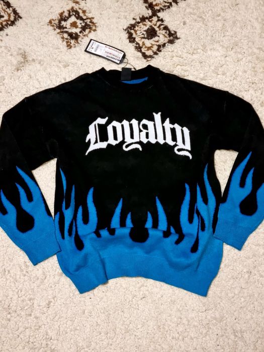Pulover Black Squad cu eticheta, imprimeu flame, Loyalty