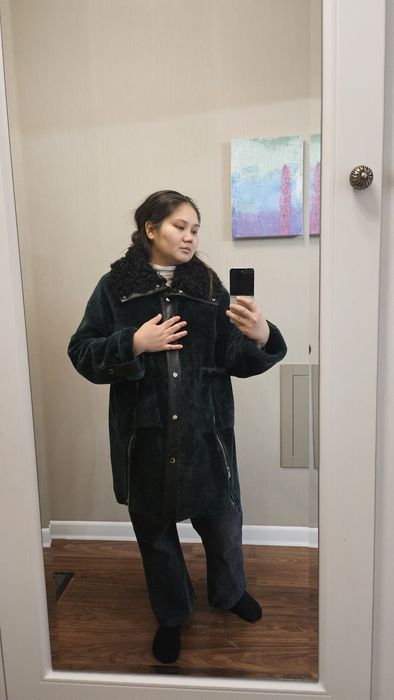 Шуба мутон, воротник каракуль