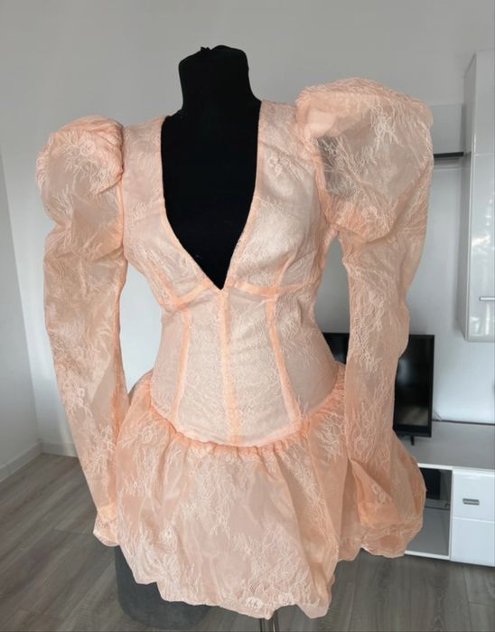Rochie Asos luxe roz pal mini maneci bufante