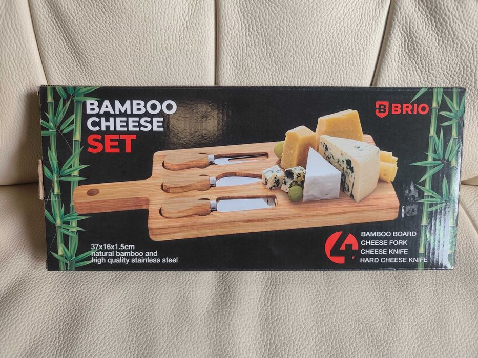 Дъска за Сирена и Мезета Brio с 3 Ножа, Бамбук, 37х16 см