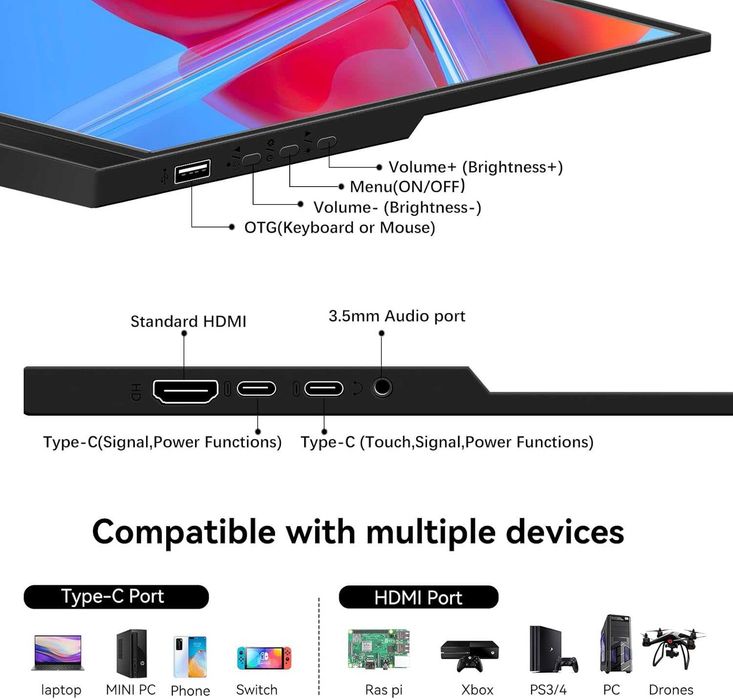 Преносим монитор с тъчскрийн 14-инчов HDR 1080P IPS екран