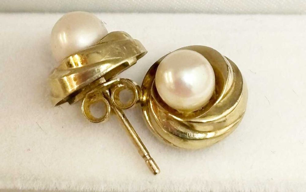 Inel si cercei din aur galben 14K cu perla de cultura