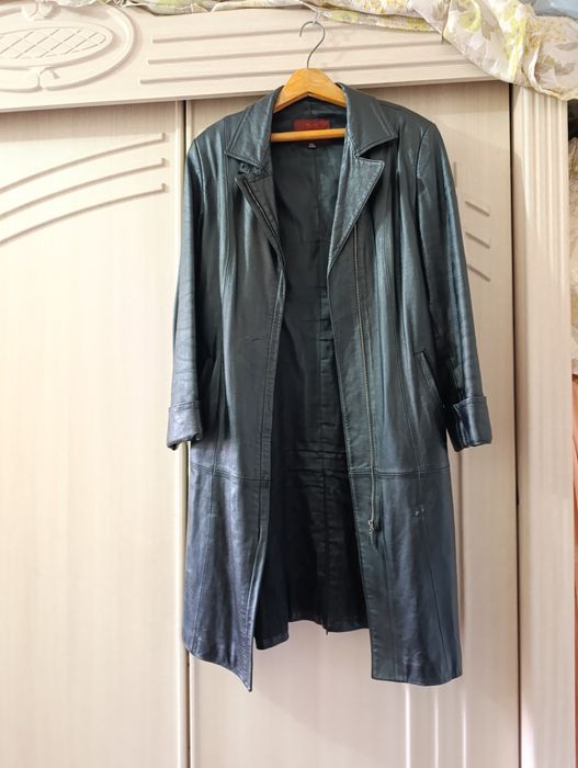 Натуральный кожаный суртюк как плащ демисезонный