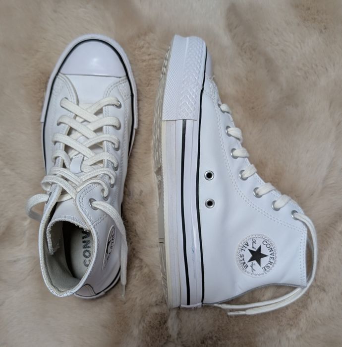 Converse All Star – adidași albi din piele, stare foarte bună, 36,5