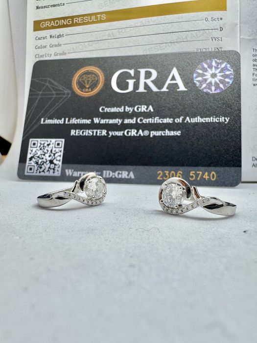 Сребърни обеци с мойсанит (Диамант) 0.5 карата