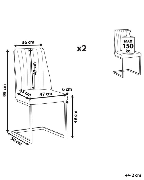 Set 2 scaune pentru dining/sufragerie din catifea, Beliani