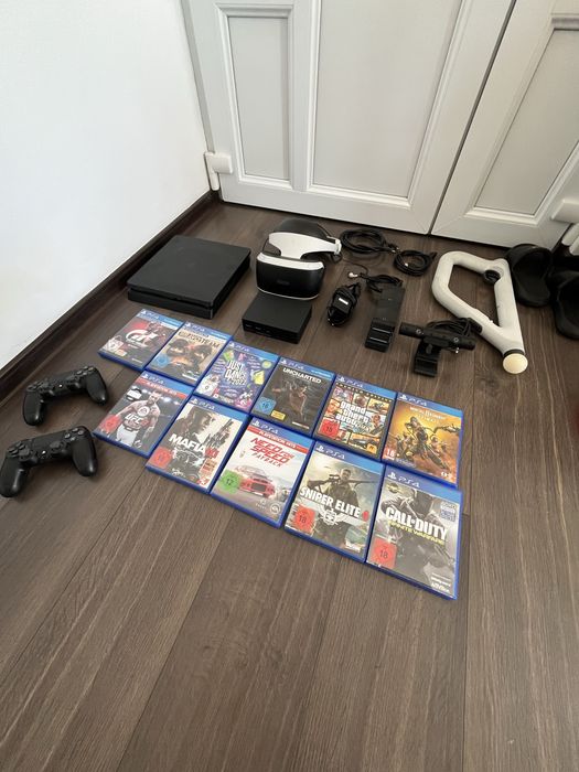PlayStation 4 Slim 1TB + PS VR + 2 controllere + 11 jocuri – Pachet complet
