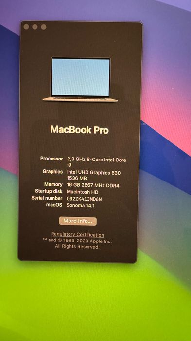 MacBook Pro 16 Touch Bar, procesor Intel i9 2.30 GHz, 16GB, 1TB A2141