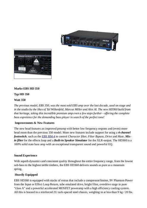 Amplificator de bas | EBS HD 350 | 350W | pentru chitară bas