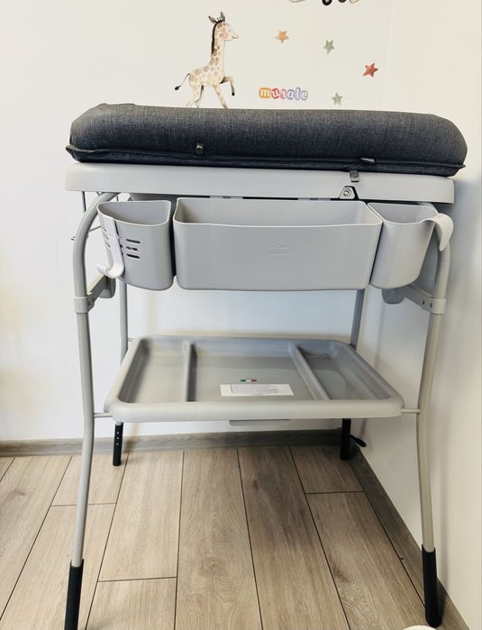 Cădiță cu masă de înfășat Chicco Graphite Melange 0 luni+