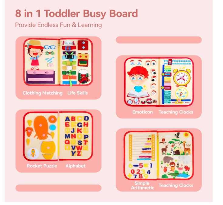 Motessori Busy Board 3+ Carte mapa educativa copii cu activitati