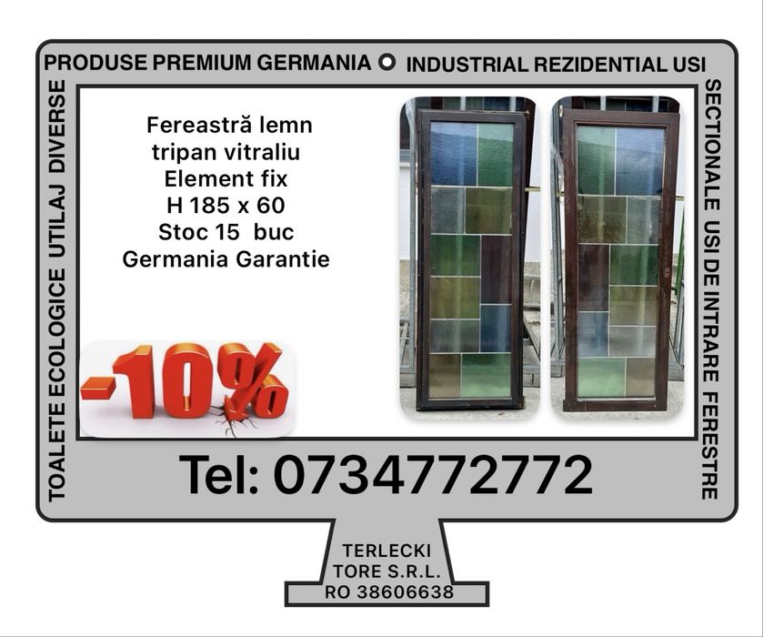 FEREASTRA LEMN GEAM TRIPAN Germania biserica design vitraliu H 185 x L 60. Stoc 15 Buc
