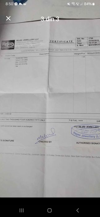 Inel aur Dubai  18 k cu diamante naturale .