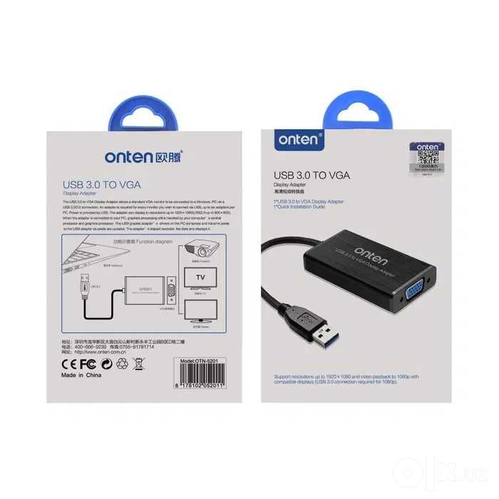 Dostavka.USB 3.0 dan VGA 2K Onten OTN-5201 Adapter, Display adapter