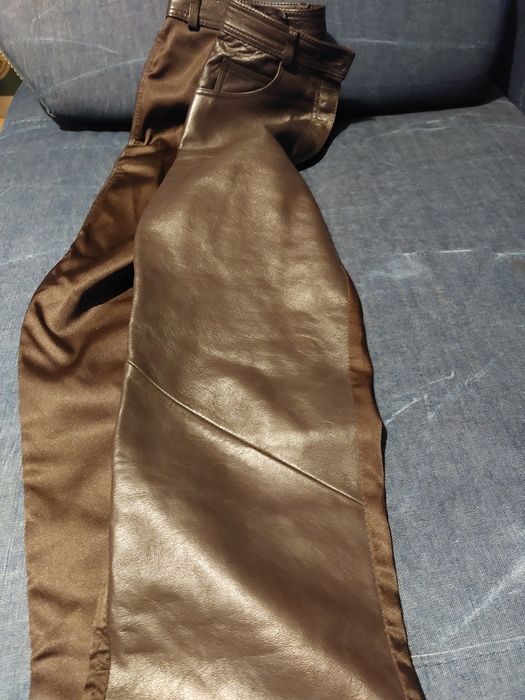 Pantaloni din piele si satin, maro, potriviti pt marimea M