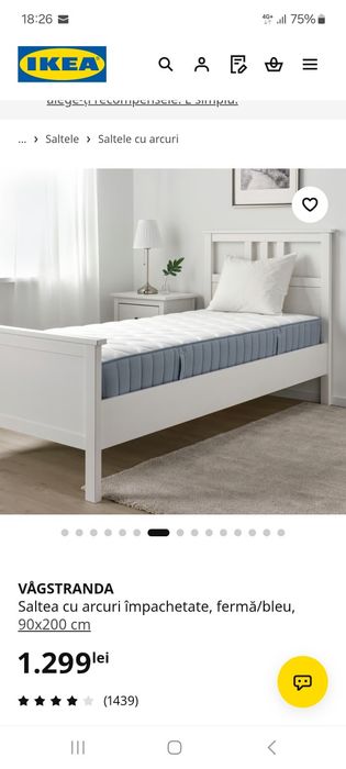 2 Saltele pat Ikea VÅGSTRANDA cu arcuri împachetate, fermă/bleu,
90x200 cm
Saltea cu arcuri împachetate, fermă/bleu,
90x200 cm