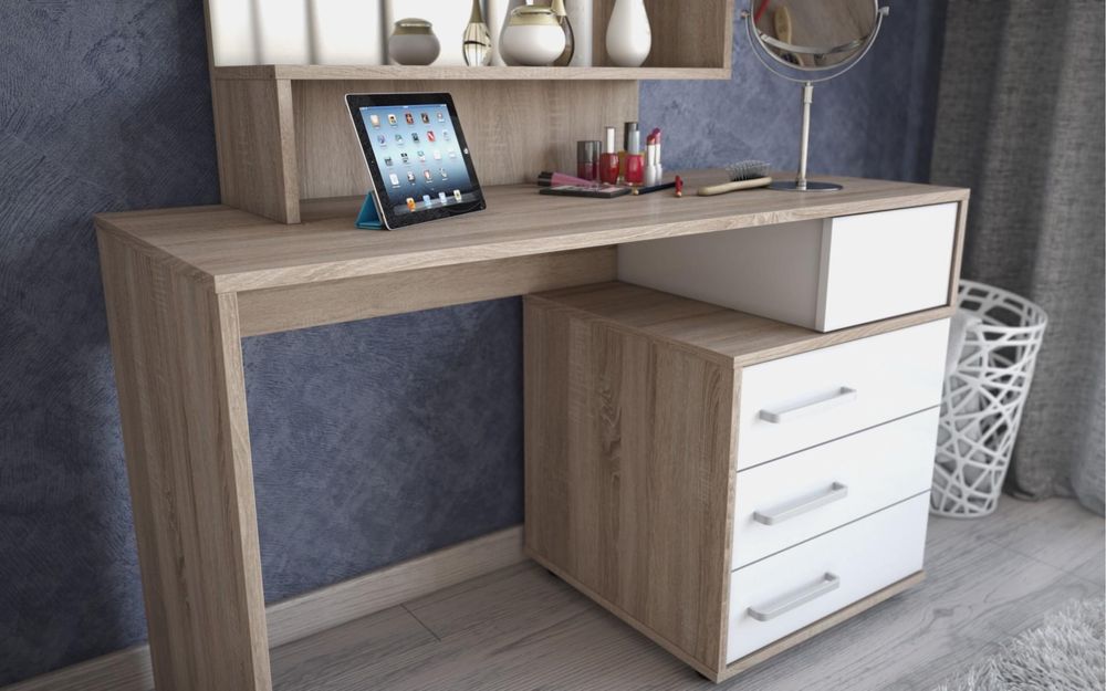 Тоалетка , дъб сонома + бял гланц