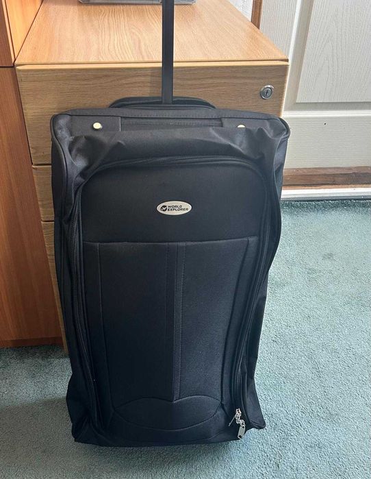 Troler cabina avion, 2 roti, 3 manere, negru, 48 x 32 x 23 cm