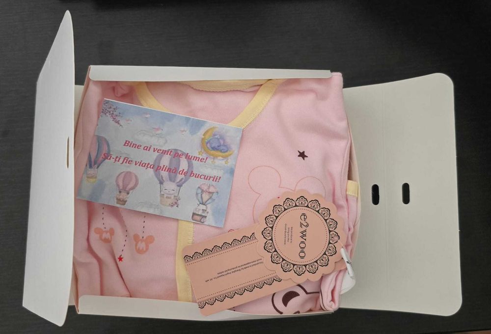 Haine nou-nascuți, 0-3 luni, set 7 piese cu ursulet, roz/galben