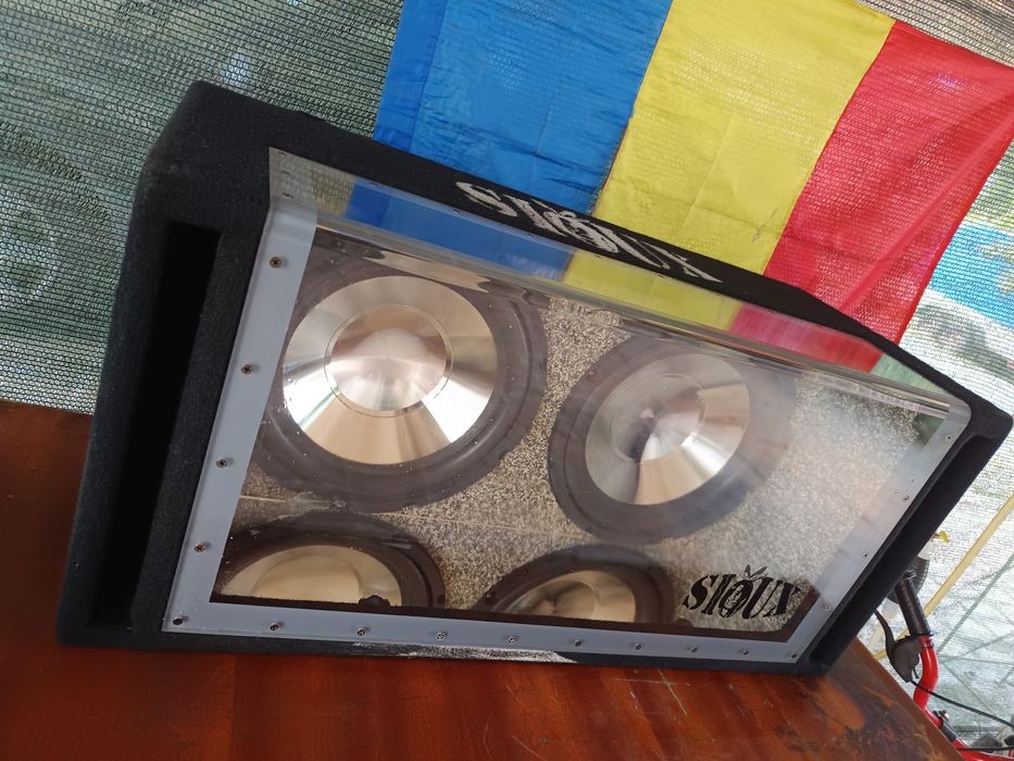 Subwoofer audio auto dublu 2x12 inch 2x800 wati bass masina doua difuzoare sioux