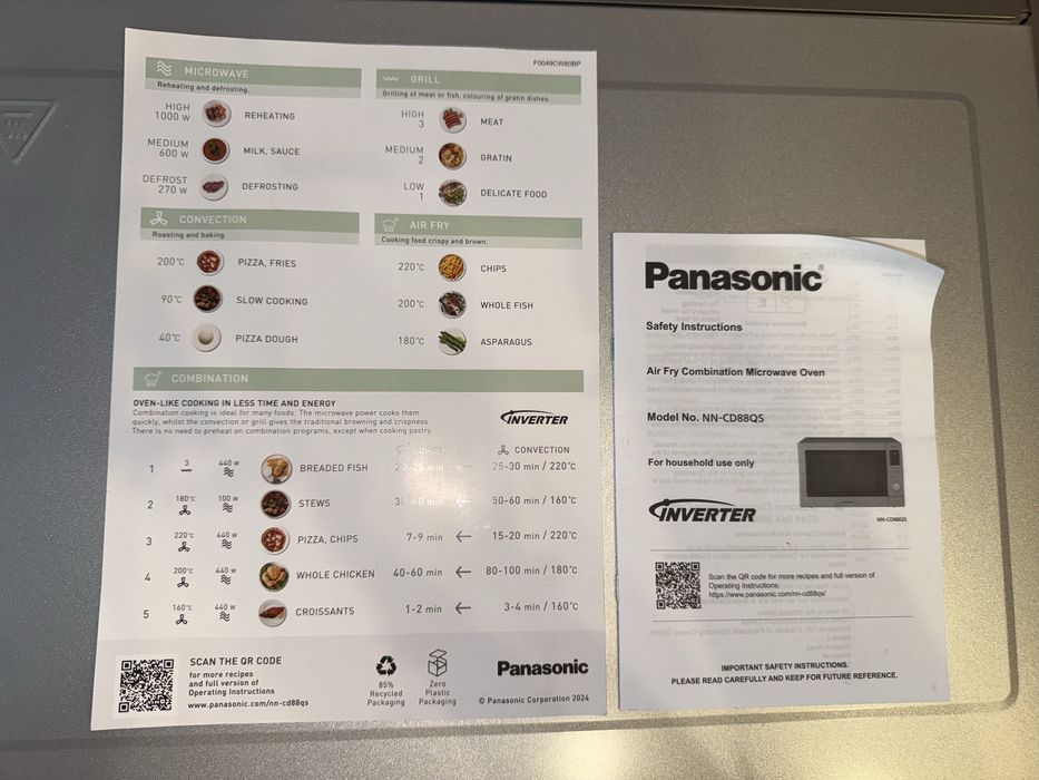 Cuptor cu microunde combinat 4 în 1 cu aer comprimat PANASONIC