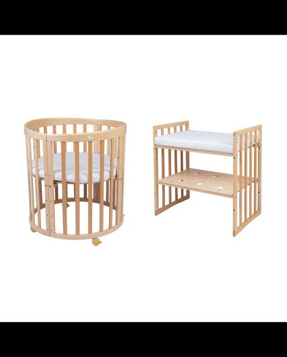Натурален к-т дървена кошара за бебе 7в1 Овал, Детско легло 0-10 год.