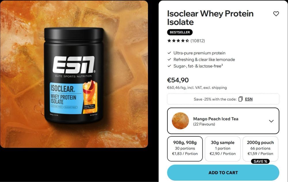 Isoclear Whey Protein Isolate Iced Tea Mango-Peach