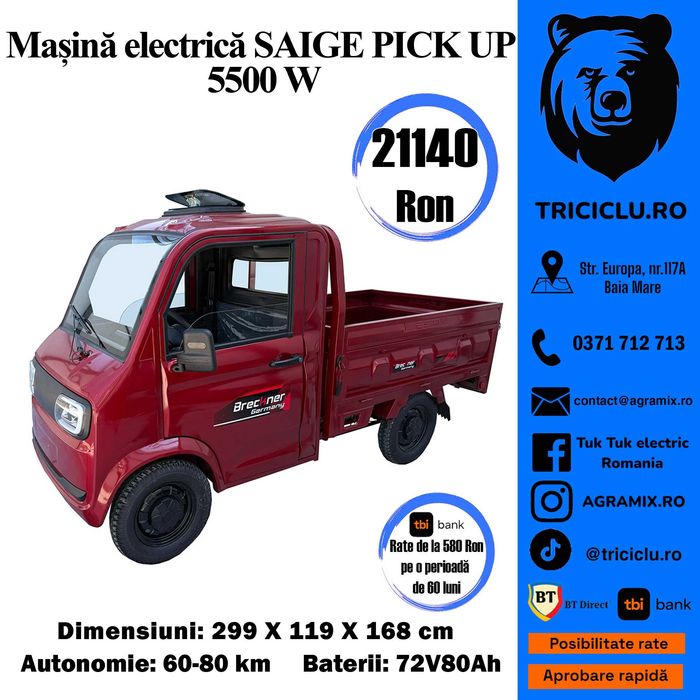 Cvadriciclu PickUp Saige cu Civ si permis, 5500W nou Agramix