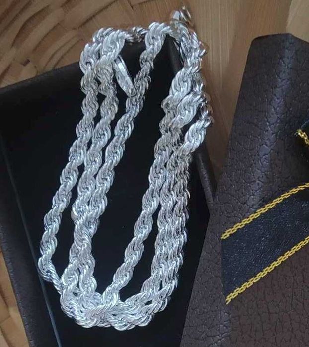Супер модел сребро, Масивен и нов сребърен ланец плетка корабно въже.