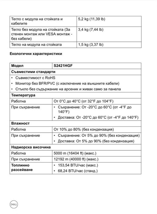 Монитор Dell S2421HGF 23.8 инча (60.45 см)