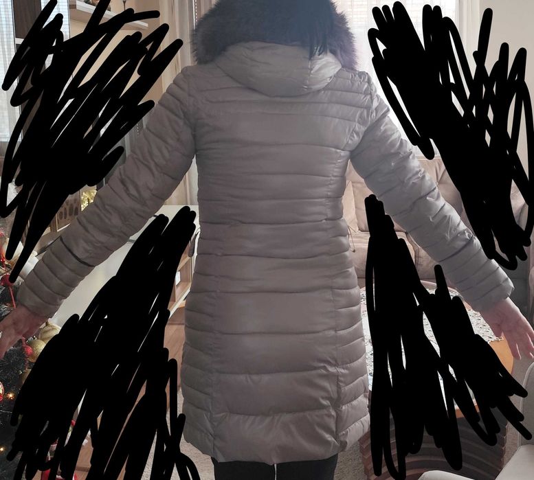 Дамско зимно яке с яка от естествена кожа