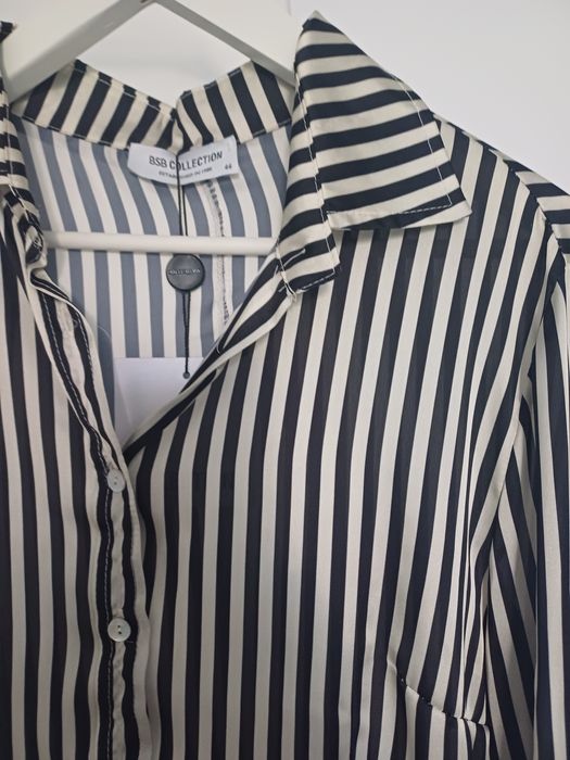 Cămașă satinată BSB negru crem dungi M