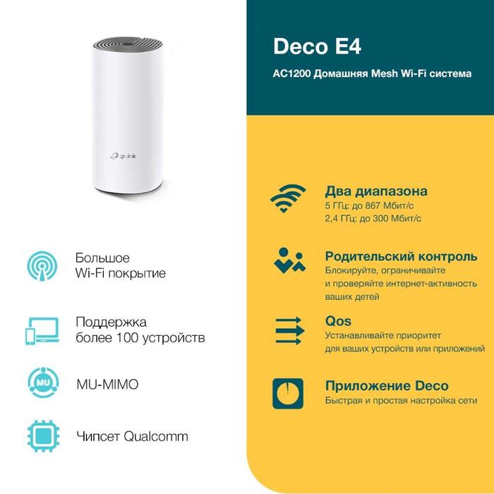 TP-Link Deco E4 (3-2-1-pack) /AC1200 Home Mesh WiFi System Роутер 1,4й